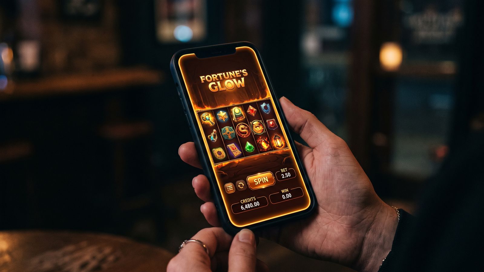 Smartphone showing slot game on mobile browser